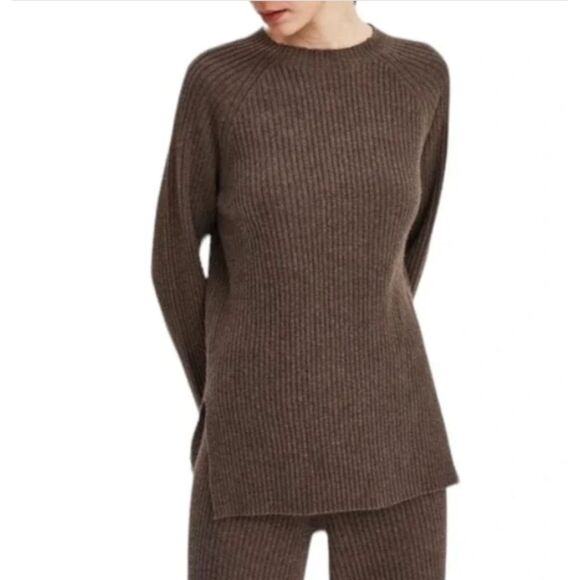 Nap Loungewear Cashmere Rib-Knit Crew Neck Pullover Sweater M Brown - Picture 2 of 8